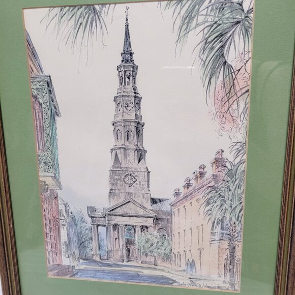 RARE Julia Homer Wilson Framed Lithograph St. Philip's Church Charleston S.C. - Picture 7 of 10